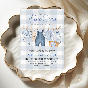 Geruite Blauwe Spijkerbaby Shower Kaart