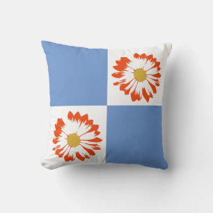Geruite Blauwe & Witte Bloemenkussen Kussen
