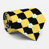Geruite bloemen en gele vierkanten stropdas (Opgerold)