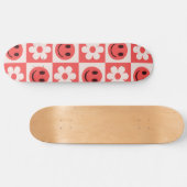 Geruite bloemen en Happy Faces Rood Persoonlijk Skateboard (Horizontaal)