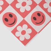 Geruite bloemen en Happy Faces Rood Tissuepapier (Detail)