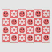 Geruite bloemen en Happy Faces Rood Tissuepapier (Voorkant)