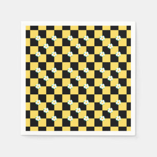 Geruite bloemen geel wit en zwart servet