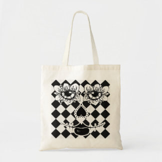 Geruite Bloemengezicht | Surrealistische Boodschap Tote Bag