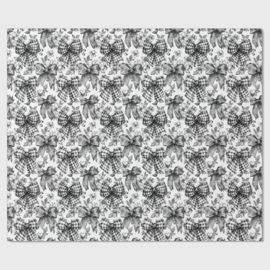 Geruite Bow Coquette Zwart en Wit Cadeaupapier (Vlak)