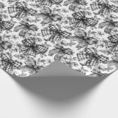 Geruite Bow Coquette Zwart en Wit Cadeaupapier (Hoek)