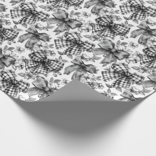 Geruite Bow Coquette Zwart en Wit Cadeaupapier (Hoek)