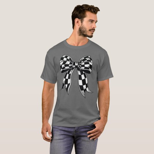 Geruite Bow Stropdas Flag Automobile Race Racin T-shirt (Voorkant volledig)