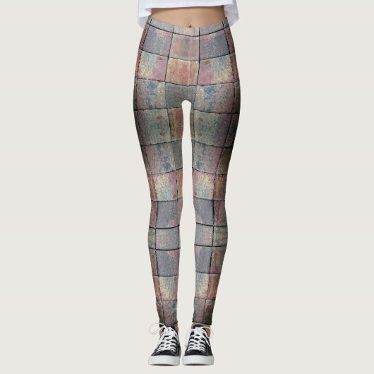 Geruite Brick Red en Grey Grunge Chic Leggings (Voorkant)