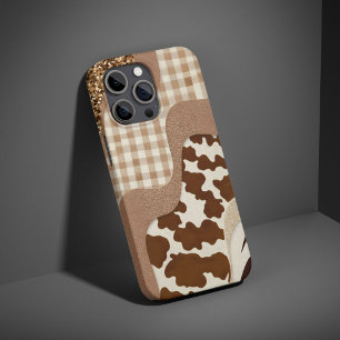Geruite Bruine Golvende Mocha Esthetische Koeienpr iPhone 15 Case
