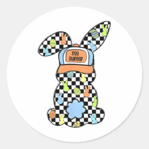 Geruite Bunny Paasdag Coquette Bows Konijn Ha Ronde Sticker