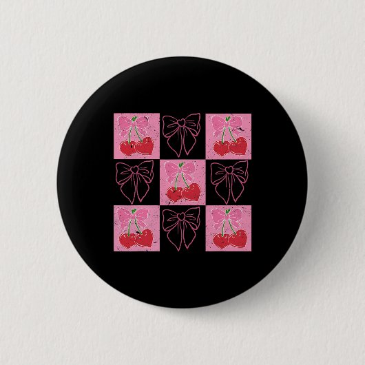 Geruite Cherry Coquette Bow Ribbon Roze Valentijn Ronde Button 5,7 Cm (Voorkant)
