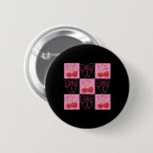 Geruite Cherry Coquette Bow Ribbon Roze Valentijn Ronde Button 5,7 Cm (Voorkant /achterkant)