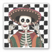 Geruite Cinco De Mayo schedel Poncho Sombrero idee Sticker (Voorkant)