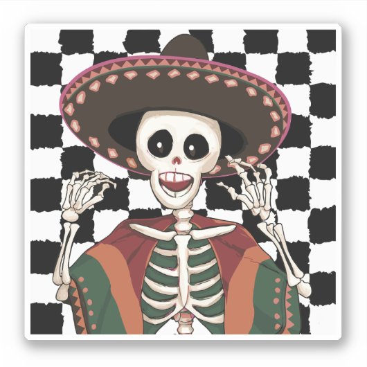 Geruite Cinco De Mayo schedel Poncho Sombrero idee Sticker (Voorkant)