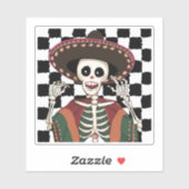 Geruite Cinco De Mayo schedel Poncho Sombrero idee Sticker (Vel)
