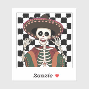 Geruite Cinco De Mayo schedel Poncho Sombrero idee Sticker