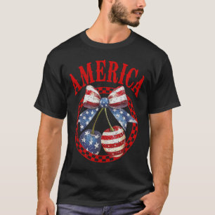 Geruite Coquette Amerika Kersen Kers Boog 4e T-shirt