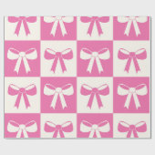 Geruite Coquette Girly Pink Bows Patroon Cadeaupapier (Vlak)