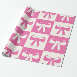 Geruite Coquette Girly Pink Bows Patroon Cadeaupapier