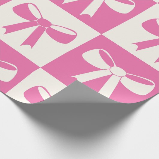 Geruite Coquette Girly Pink Bows Patroon Cadeaupapier (Hoek)