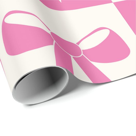 Geruite Coquette Girly Pink Bows Patroon Cadeaupapier (Rol Hoek)