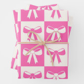 Geruite Coquette Girly Pink Bows Patroon Inpakpapier Vel (In situ)