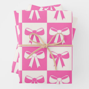 Geruite Coquette Girly Pink Bows Patroon Inpakpapier Vel