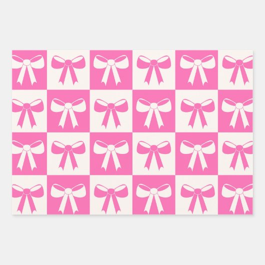 Geruite Coquette Girly Pink Bows Patroon Inpakpapier Vel (Voorkant)