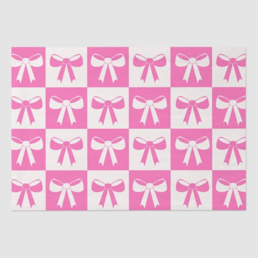 Geruite Coquette Girly Pink Bows Patroon Tissuepapier (Voorkant)