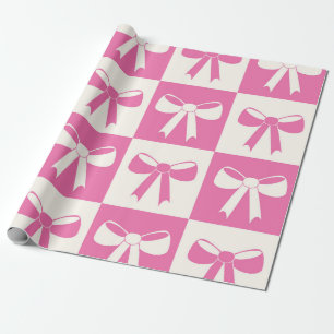 Geruite Coquette Meisjesachtig Roze Strikken Patro Cadeaupapier