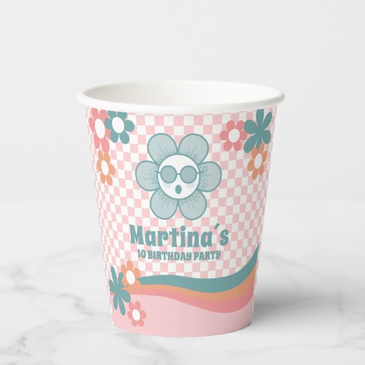 Geruite Daisy verjaardagsfeest papieren bekers (Voorkant)
