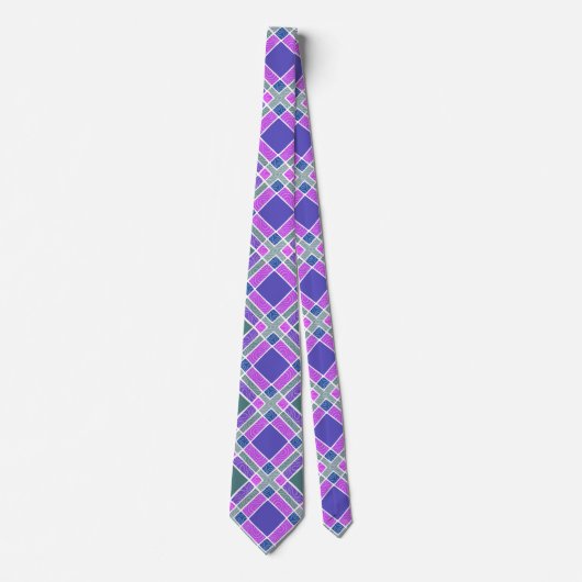 Geruite Diamond Plaid - Paarse en roze Stropdas (Voorkant)