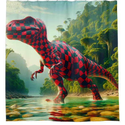 geruite dinosaurus douchegordijn (Voorkant)