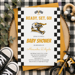 Geruite Dirt Bike Motocross Baby Shower Kaart