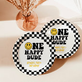 Geruite Een Gelukkig Dude 1e Verjaardag Glimlach Papieren Bordje