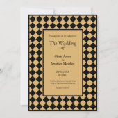 Geruite eenvoudige moderne zwart gouden bruiloft kaart (Voorkant)