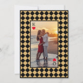 Geruite eenvoudige moderne zwart gouden bruiloft kaart (Achterkant)