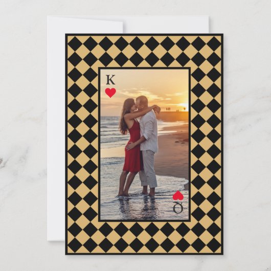 Geruite eenvoudige moderne zwart gouden bruiloft kaart (Achterkant)