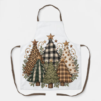 Geruite en dierprint kerstbomen schort