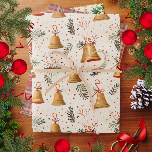  geruite en kerstklokken vakantie inpakpapier vel