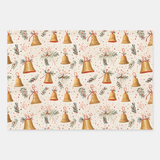  geruite en kerstklokken vakantie inpakpapier vel (Voorkant)