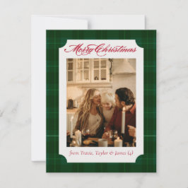 Geruite Flanellen Familie Foto Kerst Vakantiekaart Feestdagenkaart