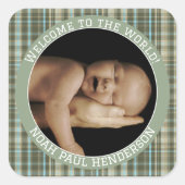 Geruite foto-stickers voor babyjongens vierkante sticker (Voorkant)
