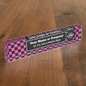 Geruite Fuchsia & Zwart - Moderne Business Style Naambordje (Zijkant)