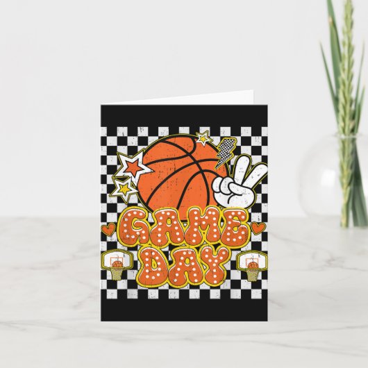 Geruite Game Day Schattigee Coquette Bow Basketbal Kaart (Voorkant)