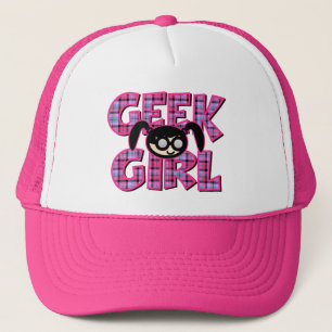 Geruite Geek Meisje met Grafische Vormgeving Trucker Pet