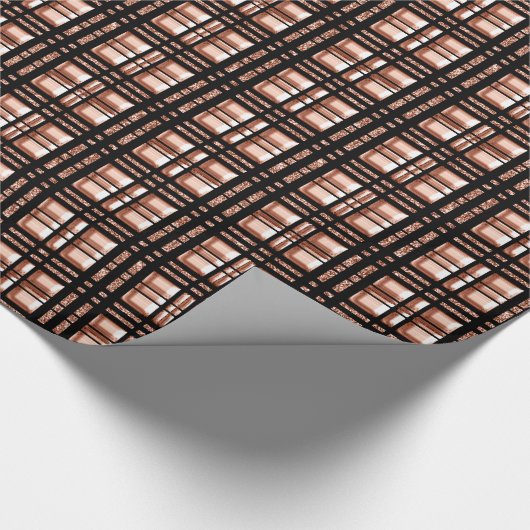 Geruite gegrilde geometrie Roos Goud Koper Zwart Cadeaupapier (Hoek)