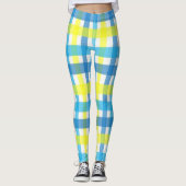 Geruite gele blauwe & witte leggingen leggings (Voorkant)