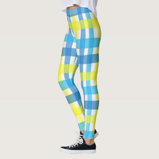 Geruite gele blauwe & witte leggingen leggings (Links)